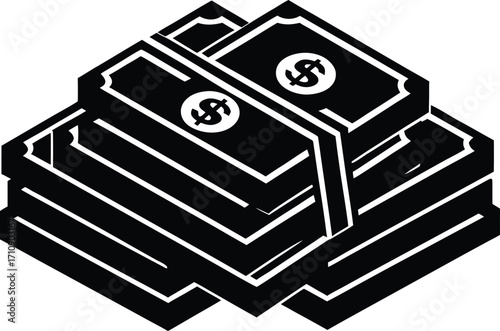 monochrome cash stack with dollar silhouette vector icon,vector icon