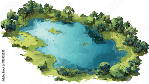 Tranquil Aerial Landscape of Secluded Lake From Above View