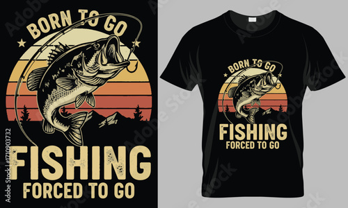 Vintage Style Fishing T-Shirt Design with Bass and Sunset