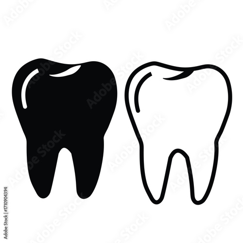 Healthy white tooth versus decayed black tooth comparison icon dental care symbol medical symbol