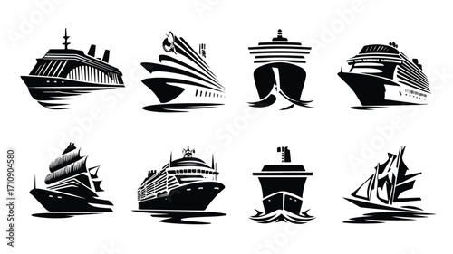 Elegant Set of Cruise Logo Black and White Vector Images for Branding and Marketing