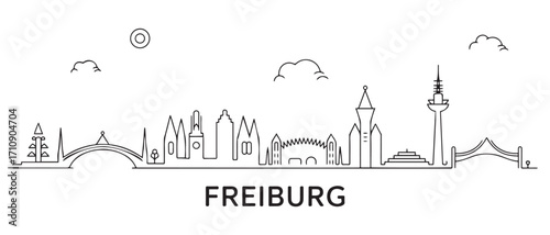 Freiburg Line Art skyline horizontal banner. Freiburg, Germany. with white background