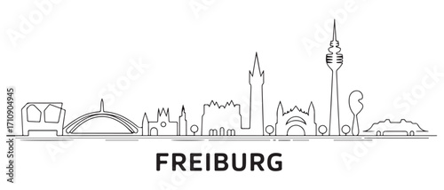 Freiburg Line Art skyline horizontal banner. Freiburg, Germany. with white background