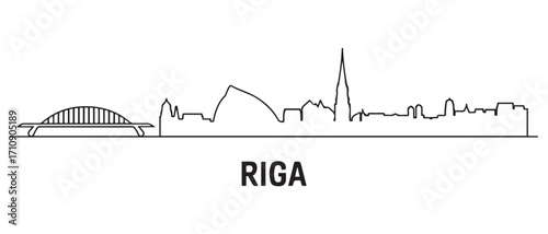 Riga Line Art skyline, monochrome silhouette. Vector illustration. with white background