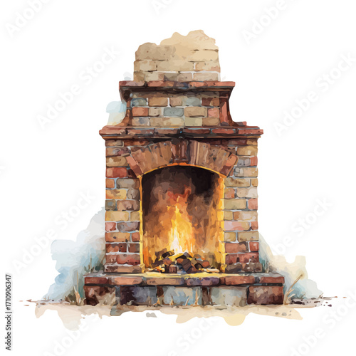 A watercolor painting of Fireplace, vector illustration on white background.