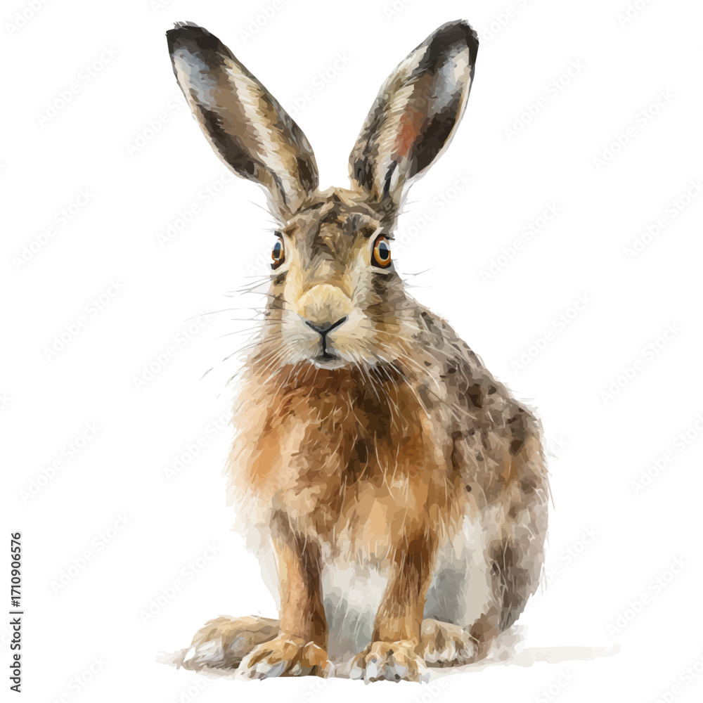 Fototapeta premium Hare in watercolor style, vector illustration, isolated on white background.