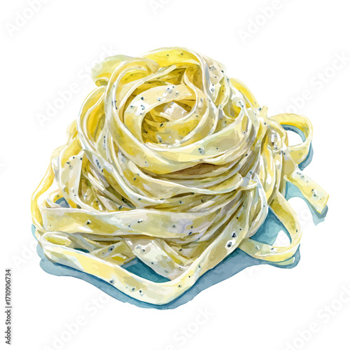 Fettuccine Alfredo in watercolor style, vector illustration, isolated on white background.