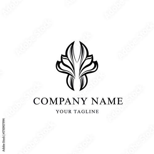 Elegant black and white abstract symmetrical logo design with flowing lines, suitable for various company branding.