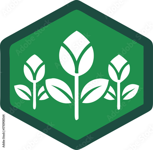 A vector illustration of a green leaf and tree icon symbolizing nature, plant life, and environmental ecology