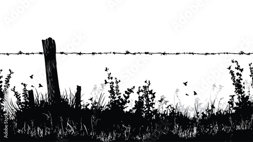 Ethereal Silhouette of Barbed Wire and Wooden Stake Outdoors