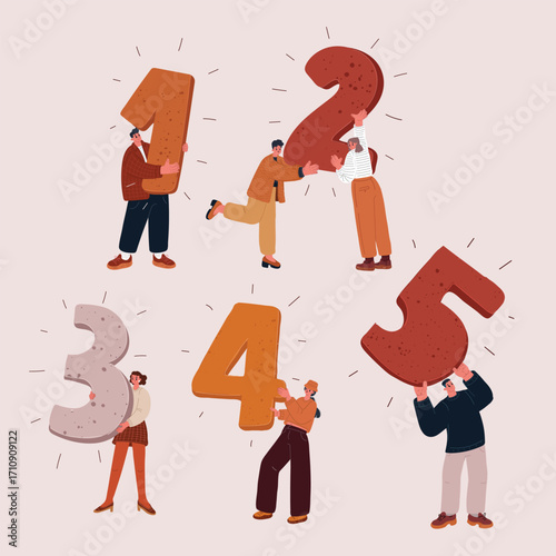 Cartoon vector illustration of colorful numbers as a metaphor for learning, education and knowledge. 1,2,3,4,5