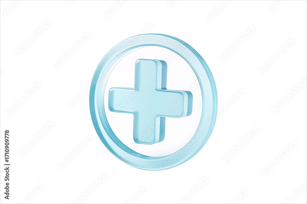 Fototapeta premium Blue Plus Icon, Translucent Blue Plus Icon in Circular Frame