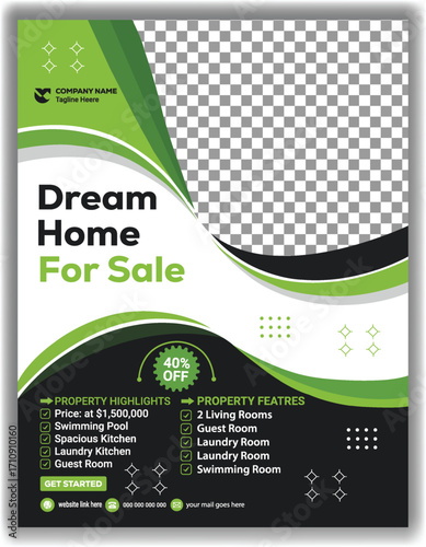 Stylish Real Estate Advertising Flyer Dream Home for Sale Promotion Poster Vector Design