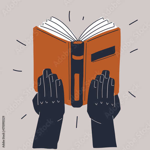 Cartoon vector illustration of open book as a metaphor for knowledge, learning and imagination