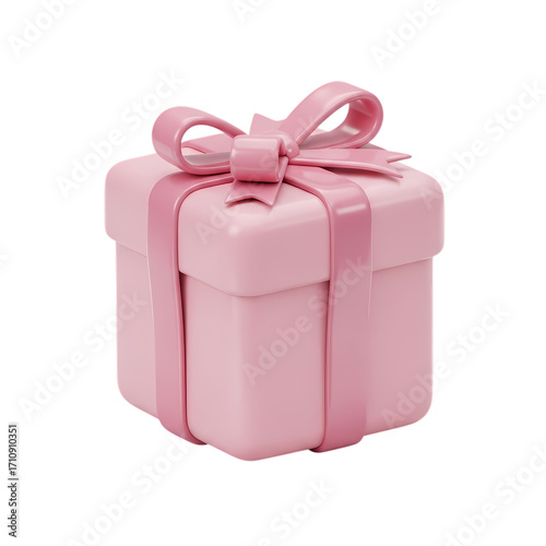 Pink Gift Box with Light Blue Ribbon: 3D Render