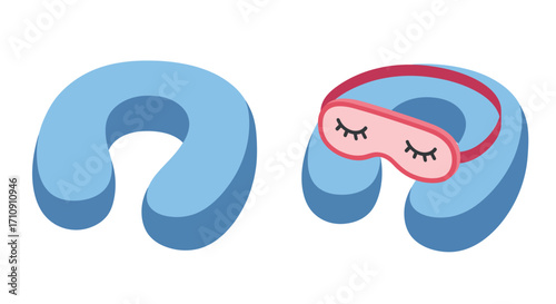 Comfortable travel set with blue neck pillow and sleep mask for relaxation