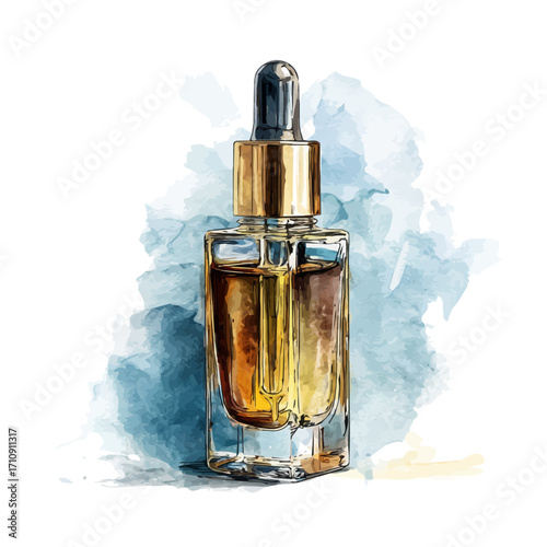 Face Serum in watercolor style, vector illustration, isolated on white background.