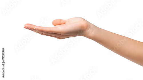 young female flat hand holding something isolated