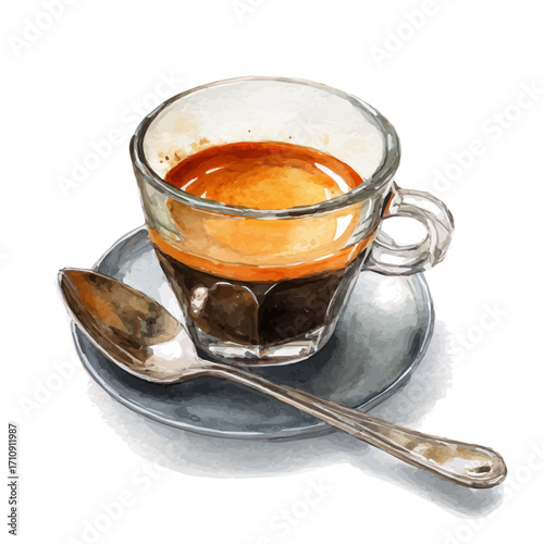 Espresso, watercolor painting, vector illustration, isolated on a white background.
