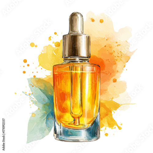 Watercolor vector illustration of Face Serum, isolated on white background.