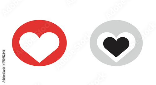 Circular heart icons in red and gray digital design