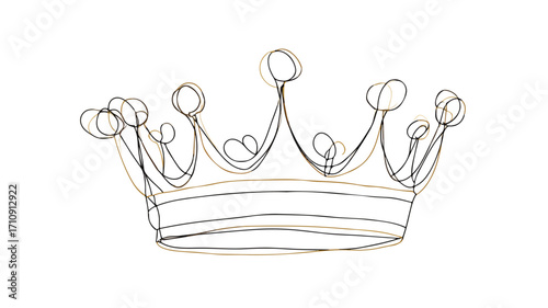 Elegant Continuous Line Drawing of Crown on White Background