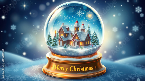 Enchanted Winter Village Snow Globe: Festive Holiday Scene, Cozy Christmas Atmosphere, Magical Holiday Spirit.