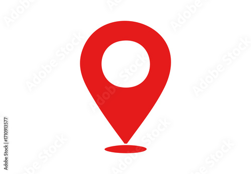 Red location pin icon – bold GPS map marker for location, navigation, and destination. Flat vector icon for mobile apps, travel maps