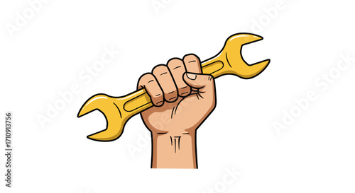 Hand holding wrench symbolizing strength and craftsmanship