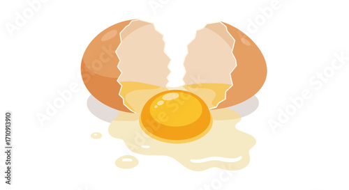 Realistic broken egg with yolk on white background