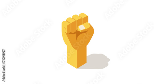 Isometric raised fist symbolizing strength and unity
