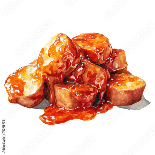 A watercolor painting of Currywurst, vector illustration on white background.