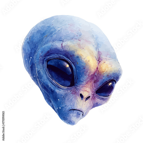 Watercolor vector illustration of Extraterrestrial, isolated on white background.