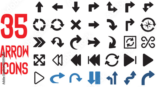 Collection of 35 Arrow Icons and Navigation Symbols vector illustration