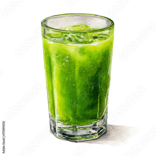 Green Juice in watercolor style, vector illustration, isolated on white background.