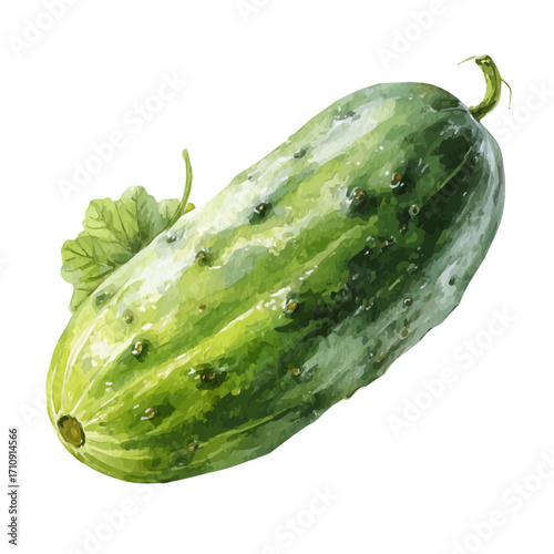 Cucumber in watercolor style, vector illustration, isolated on white background.