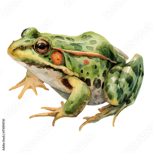 Frog in watercolor style, vector illustration, isolated on white background.