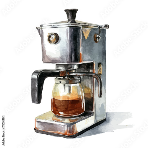 Coffee Maker in watercolor style, vector illustration, isolated on white background.