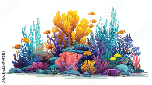 Vibrant Underwater World with Turquoise Coral Reef and Blue Seaweed