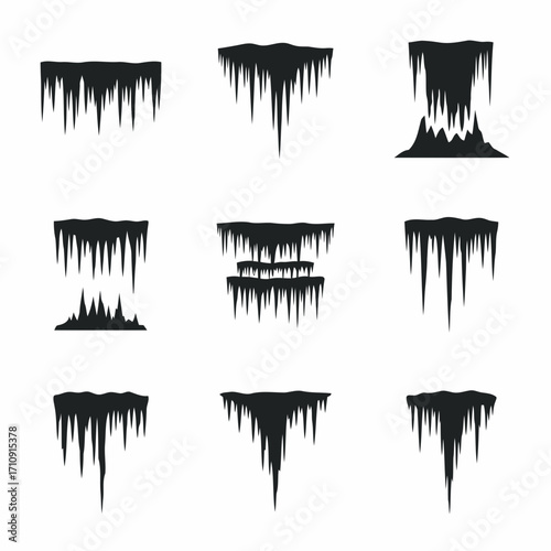 Vector art of collection of various icicle shapes and sizes, , perfect for winter, christmas, and holiday designs