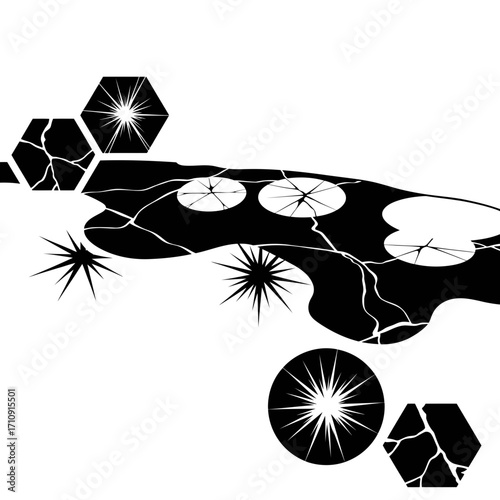 Vector art of abstract kintsugi design illustration, showcasing the beauty of imperfection and the art of repair with gold