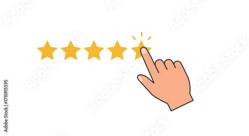 Hand giving five star rating with finger click icon