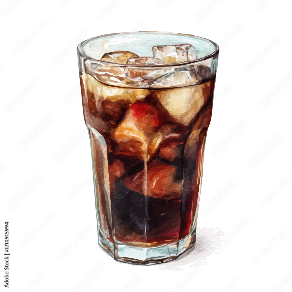 Watercolor vector illustration of Cold Brew Coffee, isolated on white background.
