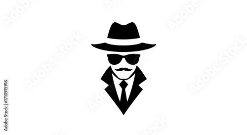 Mysterious gentleman silhouette with hat and sunglasses icon