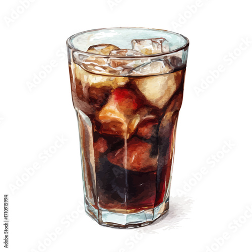 Watercolor vector illustration of Cold Brew Coffee, isolated on white background.