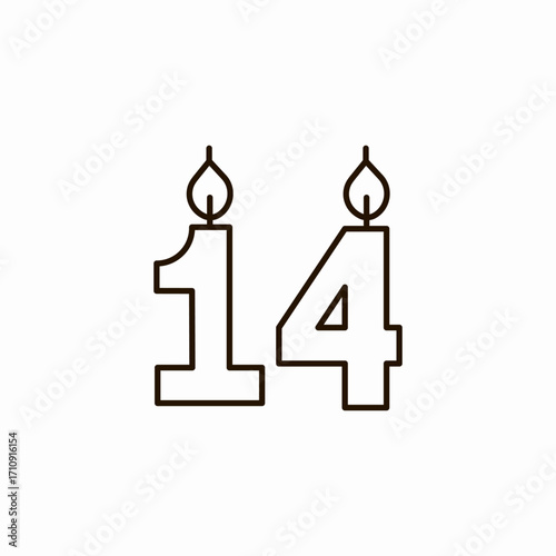 number 14 birthday candles icon sign vector