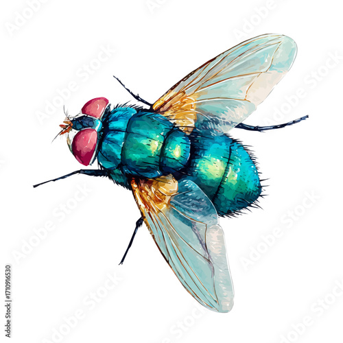A watercolor painting of Fly, vector illustration on white background.
