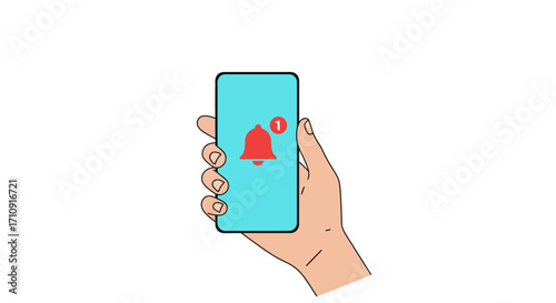 Smartphone notification alert with red bell icon in hand drawn style