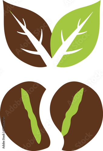 coffee beans set outline black flat