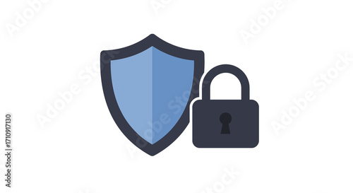 Secure protection emblem with shield and padlock icon in flat design